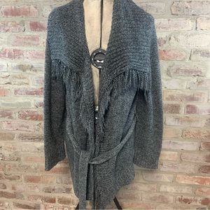 Gray speckled fringed cardigan large